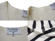 画像をギャラリービューアに読み込む, CHANEL シャネル ノースリーブ ニットワンピース サイズ38 ココマーク ボーダー アイボリー ヴィンテージ 美品 中古 4b001102