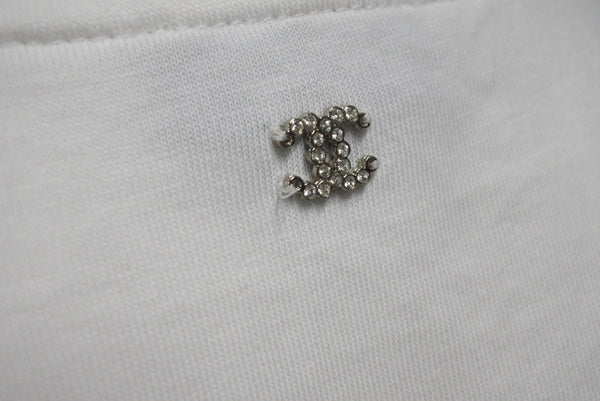 CHANEL Heart here mark short sleeve T-shirt P74383K10851 Size XS Spray Rhinestone Pink White Good Condition Used 4b001109