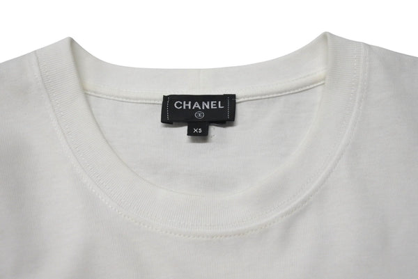 CHANEL Heart here mark short sleeve T-shirt P74383K10851 Size XS Spray Rhinestone Pink White Good Condition Used 4b001109
