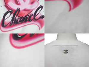CHANEL Heart here mark short sleeve T-shirt P74383K10851 Size XS Spray Rhinestone Pink White Good Condition Used 4b001109