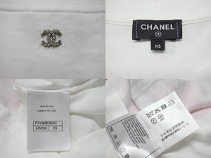 CHANEL Heart here mark short sleeve T-shirt P74383K10851 Size XS Spray Rhinestone Pink White Good Condition Used 4b001109