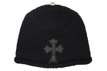 Load image into Gallery viewer, 未使用 CHROME HEARTS クロムハーツ クロスパッチ ニットキャップ ビーニー カシミヤ レザー シルバー925 ブラック 中古 4b011148