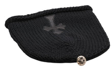 Load image into Gallery viewer, 未使用 CHROME HEARTS クロムハーツ クロスパッチ ニットキャップ ビーニー カシミヤ レザー シルバー925 ブラック 中古 4b011148