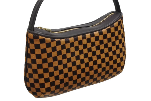 新品未使用 LOUIS VUITTON ルイヴィトン ダミエソバージュ タイガー ハンドバッグ M92132 ハラコ レザー ブラウン ゴールド金具 中古 4b011419
