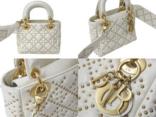 Load image into Gallery viewer, CHRISTIAN DIOR クリスチャンディオール LADY DIOR レディディオール スタッズスモールハンド 2WAYバッグ ホワイト 美品 中古 4b001124