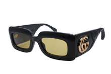 Load image into Gallery viewer, 極美品 GUCCI グッチ バッドマンモデル サングラス GGロゴ GG0816S レザー ブラック イエロー ゴールド金具 サイズ52◻︎22 145 中古 4b011288