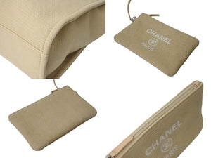 Very Good Condition CHANEL Deauville MM Chain Tote Tote Bag Coco Mark IC Canvas Leather Silver Hardware Used 4b001131
