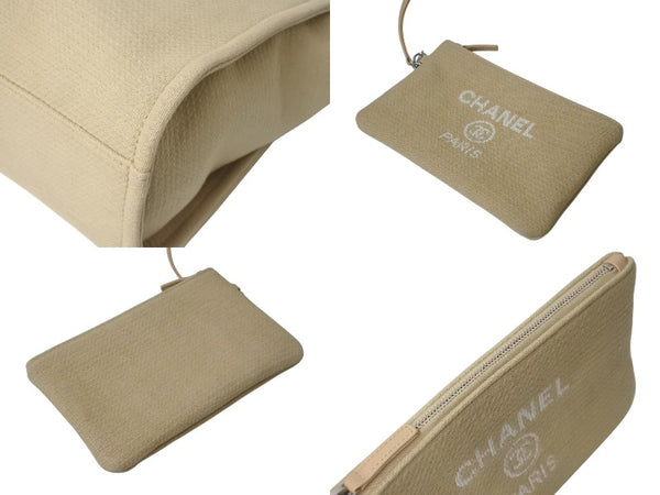 Very Good Condition CHANEL Deauville MM Chain Tote Tote Bag Coco Mark IC Canvas Leather Silver Hardware Used 4b001131