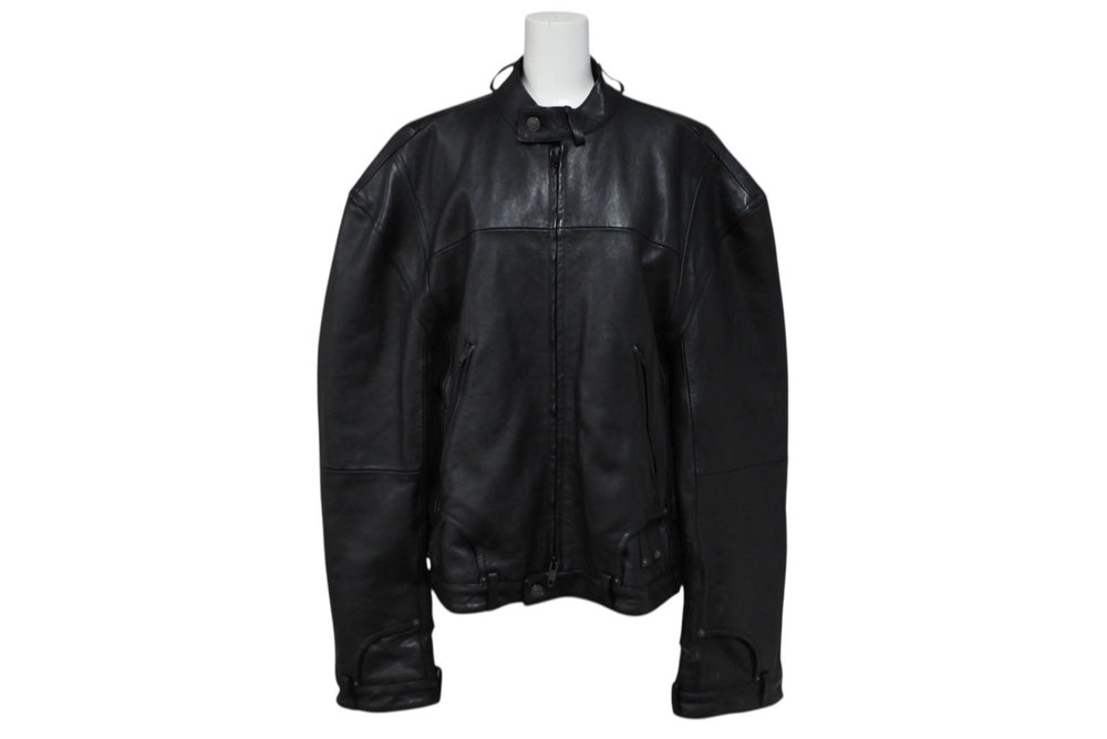 BALENCIAGA バレンシアガ グレイニーソフトバッファロースキン レザージャケット 768749 ブラック 牛革 コットン キュプラ サイズ2 極美品 中古 65809