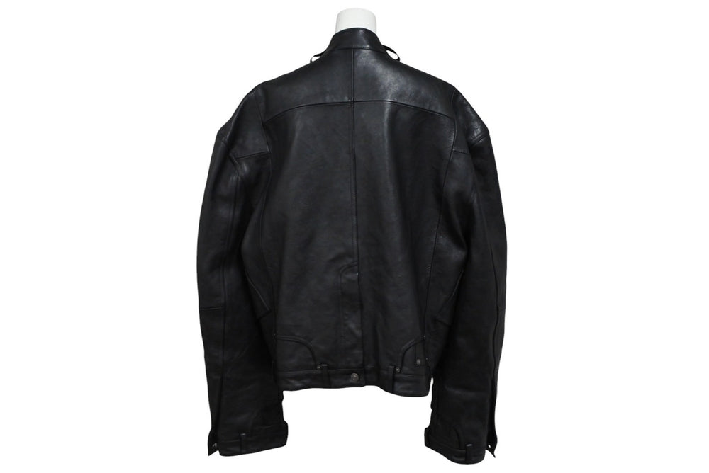 BALENCIAGA バレンシアガ グレイニーソフトバッファロースキン レザージャケット 768749 ブラック 牛革 コットン キュプラ サイズ2 極美品 中古 65809