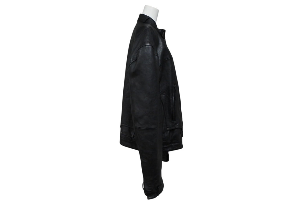 BALENCIAGA バレンシアガ グレイニーソフトバッファロースキン レザージャケット 768749 ブラック 牛革 コットン キュプラ サイズ2 極美品 中古 65809