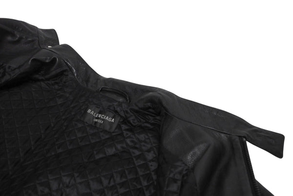 BALENCIAGA バレンシアガ グレイニーソフトバッファロースキン レザージャケット 768749 ブラック 牛革 コットン キュプラ サイズ2 極美品 中古 65809