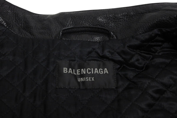 BALENCIAGA バレンシアガ グレイニーソフトバッファロースキン レザージャケット 768749 ブラック 牛革 コットン キュプラ サイズ2 極美品 中古 65809