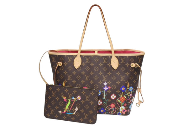 新品未使用 LOUIS VUITTON ルイヴィトン モノグラム LV × TM ネヴァーフルMM トートバッグ M13271 村上隆 ブラウン ゴールド金具 中古 4b011456