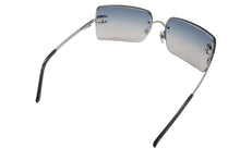 Load image into Gallery viewer, 極美品 CHANEL シャネル ココマーク ハーフリム サングラス サイズ62◻︎15 120 プラスチック メタル ラインストーン グレー ブルー シルバー金具 中古 4b011436