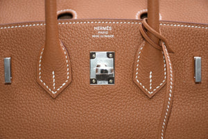 新品未使用 HERMES エルメス バーキン25 ハンドバッグ K刻印 トゴ ゴールド シルバー金具 中古 4b012213