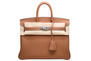 新品未使用 HERMES エルメス バーキン25 ハンドバッグ K刻印 トゴ ゴールド シルバー金具 中古 4b012213