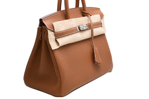 新品未使用 HERMES エルメス バーキン25 ハンドバッグ K刻印 トゴ ゴールド シルバー金具 中古 4b012213