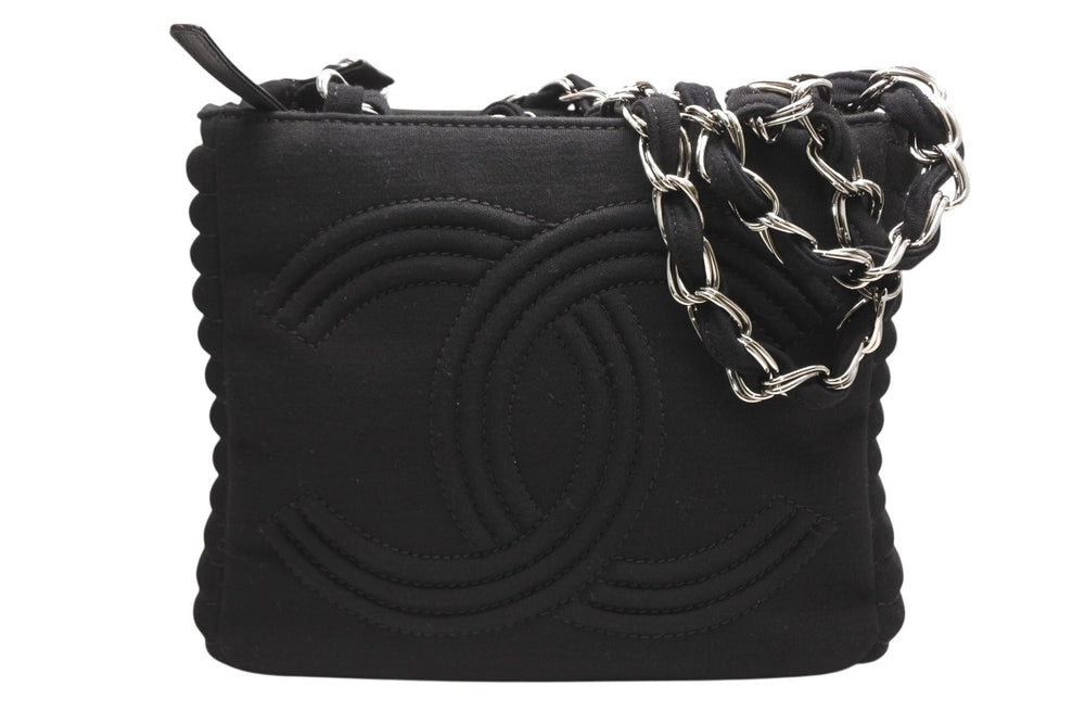 CHANEL Chain Handbag No. 9 Coco Mark Quilting Black Cotton Jersey Silver Hardware Good Condition Used 4b012447