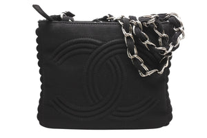 CHANEL シャネル チェーンハンドバッグ 9番台 ココマーク キルティング ブラック コットンジャージー シルバー金具 美品 中古 4b012447