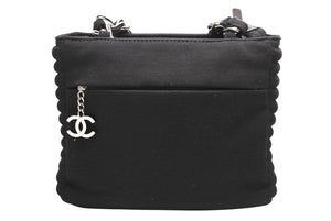 CHANEL シャネル チェーンハンドバッグ 9番台 ココマーク キルティング ブラック コットンジャージー シルバー金具 美品 中古 4b012447