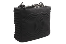 Load image into Gallery viewer, CHANEL シャネル チェーンハンドバッグ 9番台 ココマーク キルティング ブラック コットンジャージー シルバー金具 美品 中古 4b012447