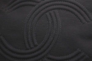 CHANEL シャネル チェーンハンドバッグ 9番台 ココマーク キルティング ブラック コットンジャージー シルバー金具 美品 中古 4b012447