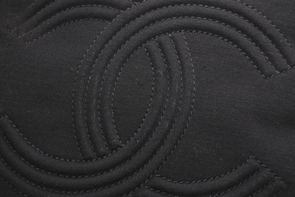 CHANEL シャネル チェーンハンドバッグ 9番台 ココマーク キルティング ブラック コットンジャージー シルバー金具 美品 中古 4b012447