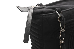 CHANEL シャネル チェーンハンドバッグ 9番台 ココマーク キルティング ブラック コットンジャージー シルバー金具 美品 中古 4b012447
