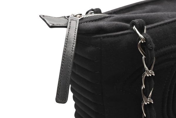 CHANEL シャネル チェーンハンドバッグ 9番台 ココマーク キルティング ブラック コットンジャージー シルバー金具 美品 中古 4b012447