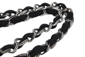 CHANEL シャネル チェーンハンドバッグ 9番台 ココマーク キルティング ブラック コットンジャージー シルバー金具 美品 中古 4b012447