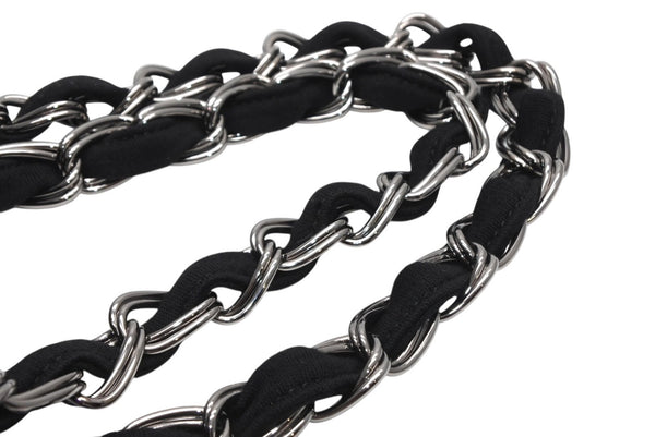CHANEL シャネル チェーンハンドバッグ 9番台 ココマーク キルティング ブラック コットンジャージー シルバー金具 美品 中古 4b012447