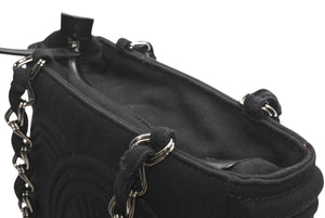 CHANEL シャネル チェーンハンドバッグ 9番台 ココマーク キルティング ブラック コットンジャージー シルバー金具 美品 中古 4b012447