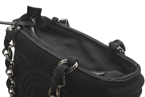 CHANEL シャネル チェーンハンドバッグ 9番台 ココマーク キルティング ブラック コットンジャージー シルバー金具 美品 中古 4b012447
