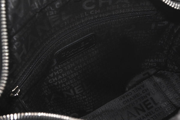 CHANEL シャネル チェーンハンドバッグ 9番台 ココマーク キルティング ブラック コットンジャージー シルバー金具 美品 中古 4b012447
