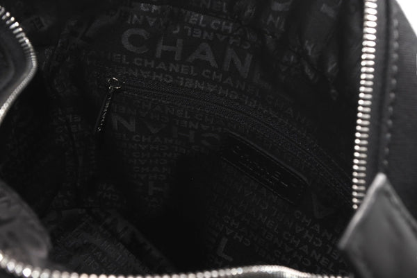 CHANEL シャネル チェーンハンドバッグ 9番台 ココマーク キルティング ブラック コットンジャージー シルバー金具 美品 中古 4b012447