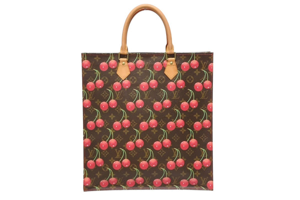 極美品 LOUIS VUITTON ルイ ヴィトン トートバッグ 村上隆 M95010 サックプラ モノグラムチェリー PVC 2005年 ブラウン 中古 4b011358