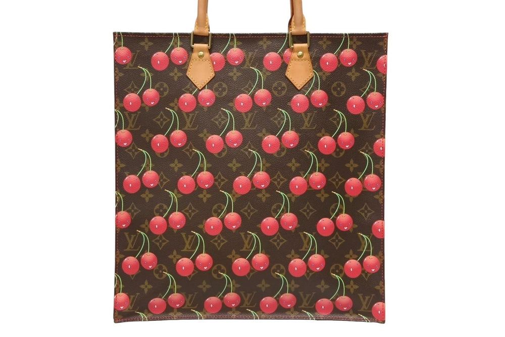 極美品 LOUIS VUITTON ルイ ヴィトン トートバッグ 村上隆 M95010 サックプラ モノグラムチェリー PVC 2005年 ブラウン 中古 4b011358