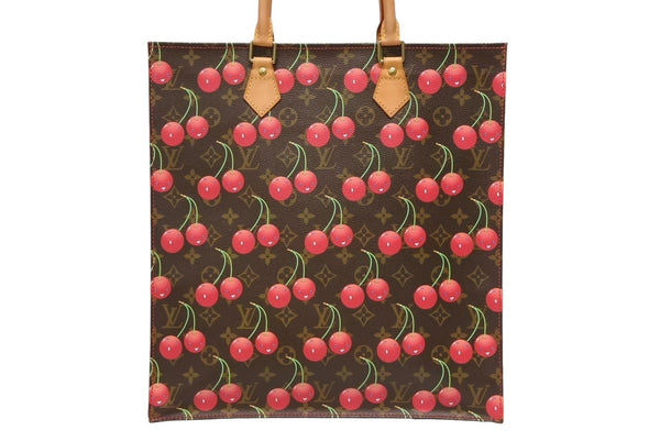 極美品 LOUIS VUITTON ルイ ヴィトン トートバッグ 村上隆 M95010 サックプラ モノグラムチェリー PVC 2005年 ブラウン 中古 4b011358