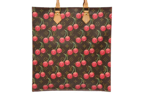 極美品 LOUIS VUITTON ルイ ヴィトン トートバッグ 村上隆 M95010 サックプラ モノグラムチェリー PVC 2005年 ブラウン 中古 4b011358