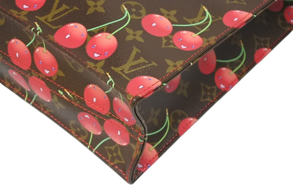 極美品 LOUIS VUITTON ルイ ヴィトン トートバッグ 村上隆 M95010 サックプラ モノグラムチェリー PVC 2005年 ブラウン 中古 4b011358