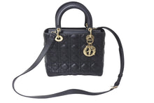 Load image into Gallery viewer, 極美品 Christian Dior クリスチャンディオール 22年 レディディオール ミディアム 2WAY ハンドバッグ ブラック ゴールド 中古 4b001148