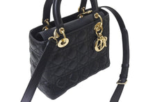 Load image into Gallery viewer, 極美品 Christian Dior クリスチャンディオール 22年 レディディオール ミディアム 2WAY ハンドバッグ ブラック ゴールド 中古 4b001148