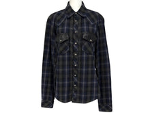 Load image into Gallery viewer, CHROME HEARTS クロムハーツ レザー切り替え 長袖ネルシャツ サイズSM フレアニー クロスボールボタン チェック柄 美品 中古 4b011447