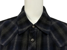 Load image into Gallery viewer, CHROME HEARTS クロムハーツ レザー切り替え 長袖ネルシャツ サイズSM フレアニー クロスボールボタン チェック柄 美品 中古 4b011447