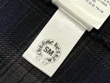 Load image into Gallery viewer, CHROME HEARTS クロムハーツ レザー切り替え 長袖ネルシャツ サイズSM フレアニー クロスボールボタン チェック柄 美品 中古 4b011447