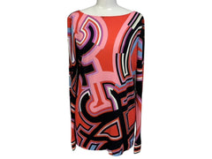 Emilio Pucci エミリオ プッチ カットソー 長袖 マルチカラー レーヨン シルク サイズ38 シルバー金具 66RN48 美品 中古 4b011221