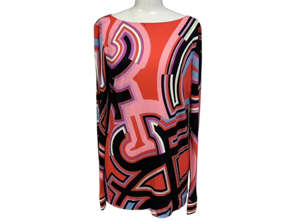 Emilio Pucci エミリオ プッチ カットソー 長袖 マルチカラー レーヨン シルク サイズ38 シルバー金具 66RN48 美品 中古 4b011221