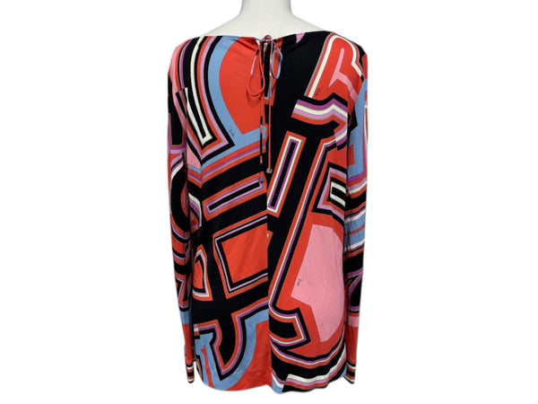 Emilio Pucci エミリオ プッチ カットソー 長袖 マルチカラー レーヨン シルク サイズ38 シルバー金具 66RN48 美品 中古 4b011221