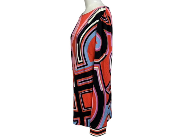 Emilio Pucci エミリオ プッチ カットソー 長袖 マルチカラー レーヨン シルク サイズ38 シルバー金具 66RN48 美品 中古 4b011221